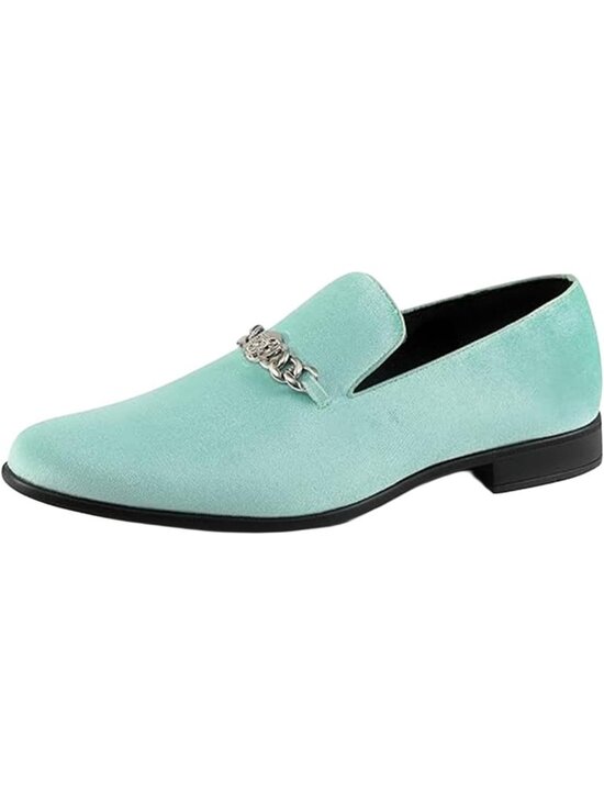 Amali Men\'s Mint Velvet Loafers Metal Chain Buckle Slip On Smoking Tuxedo Shoes main image 7